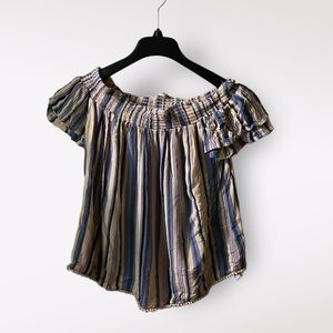 Xhilaration Women’s Striped Print Short Sleeve Crop Top